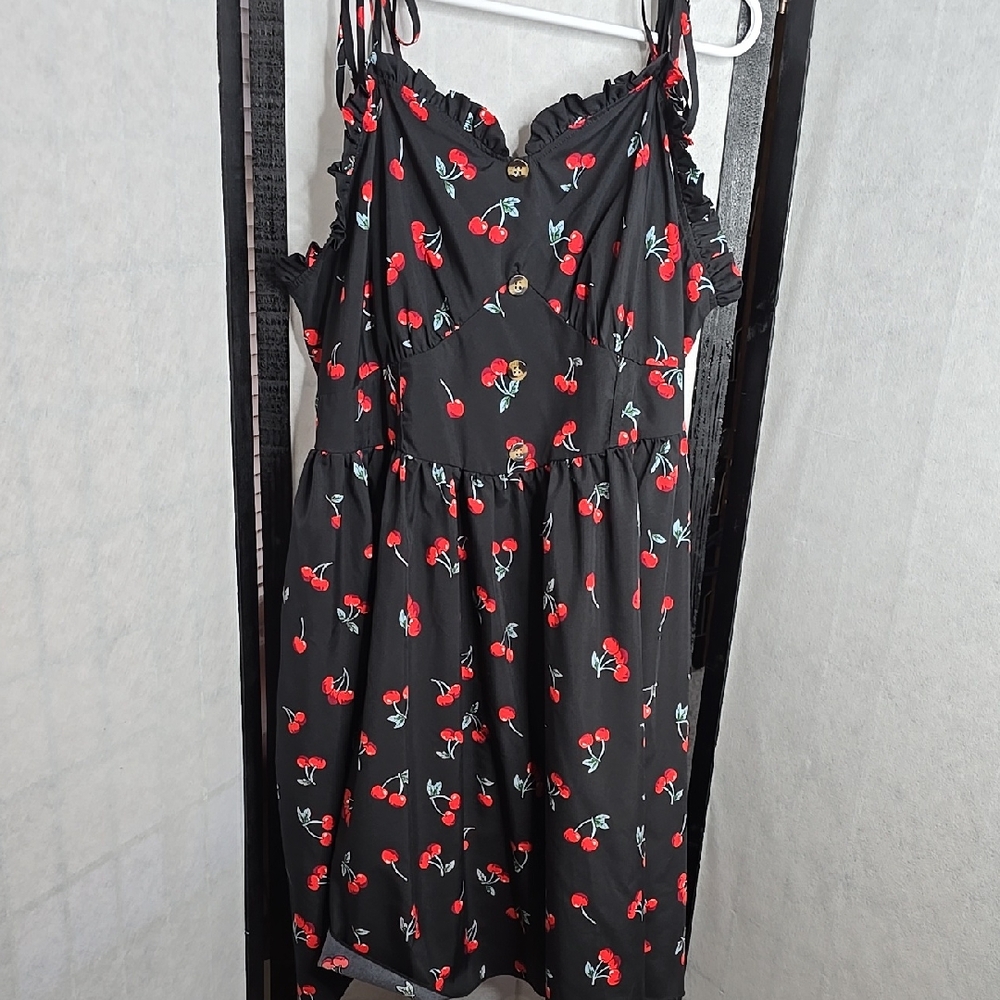 Black Dress with Cherry Print